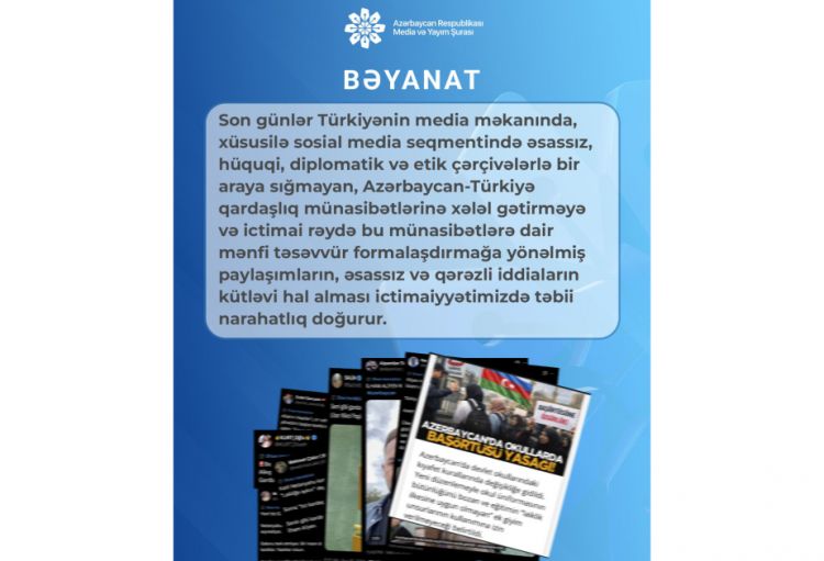 Media və Yayım Şurası: Azərbaycan-Türkiyə münasibətlərinə xələl gətirməyə yönəlmiş əsassız iddialar narahatlıq doğurur