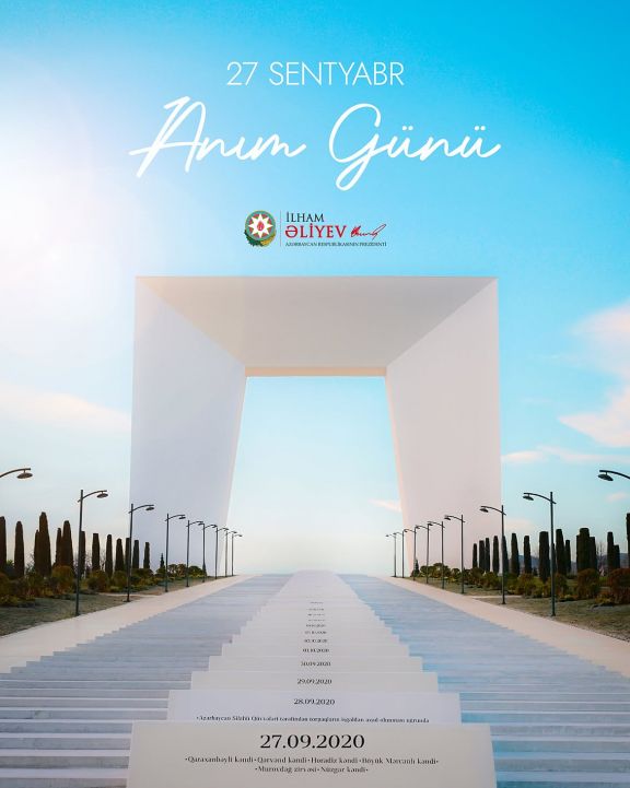 Prezident İlham Əliyevin sosial media hesablarında 27 Sentyabr – Anım Günü ilə bağlı paylaşım edilib