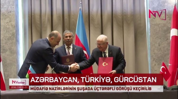Şuşada Azərbaycan, Gürcüstan və Türkiyə müdafiə nazirlərinin üçtərəfli görüşü keçirilib<font color=red> - VİDEO</font>