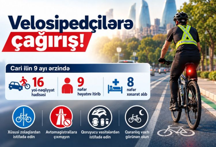 Son 9 ayda yol-nəqliyyat hadisələri zamanı 9 velosipedçi ölüb, 8-i yaralanıb <font color='red'> -  BDYPİ çağırış edib</font>