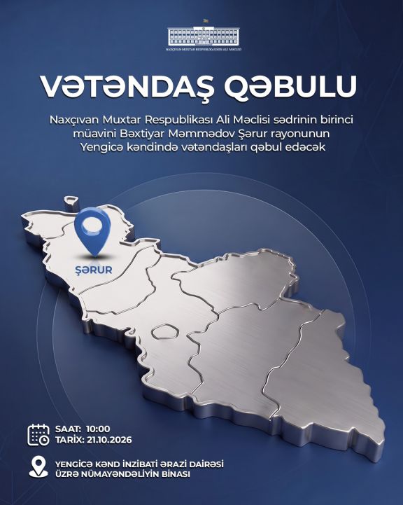 Ali Məclis sədrinin birinci müavini Şərur rayonunun  Yengicə kəndində vətəndaşları qəbul edəcək