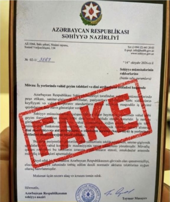 Tibb müəssisələrində hicab məhdudiyyəti ilə bağlı yayılan sənəd saxtadır